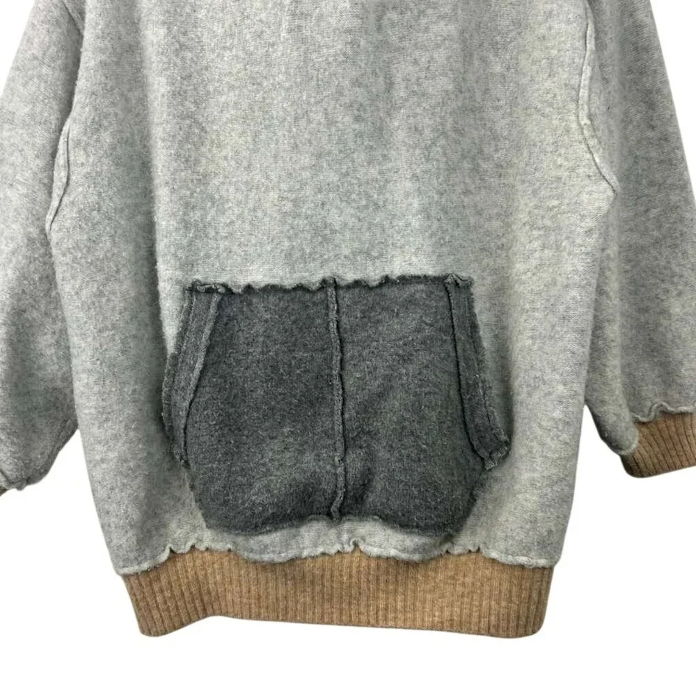 Free People Women's Medium Wool Blend Significant Other Hooded Sweater Gray/Tan - Picture 11 of 16